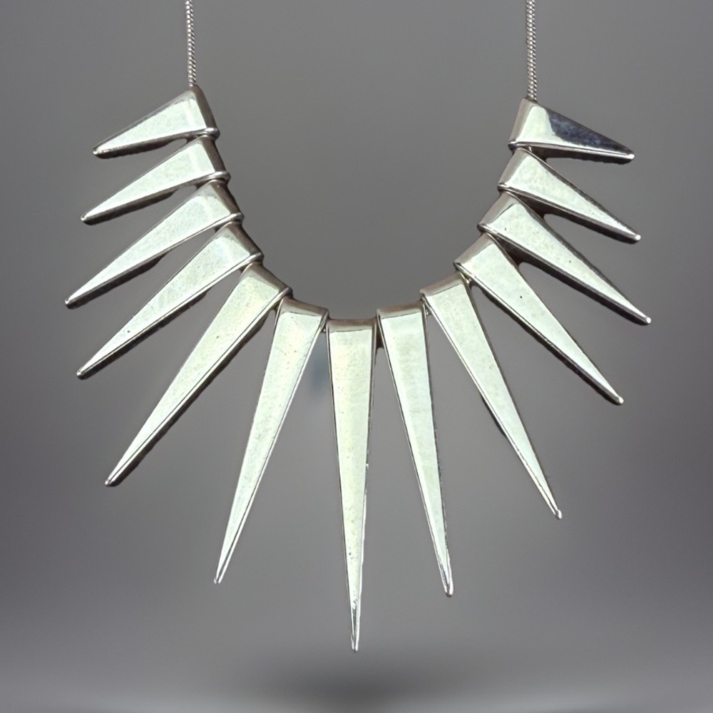 Silvertone Spike Statement Necklace - image 1